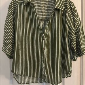 Zara Olive Striped Casual Shirt